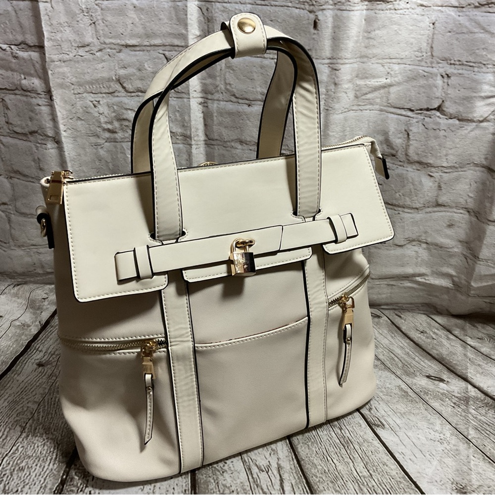 NWT La Terre Chic Cream Satchel Bag Faux Vegan Leather